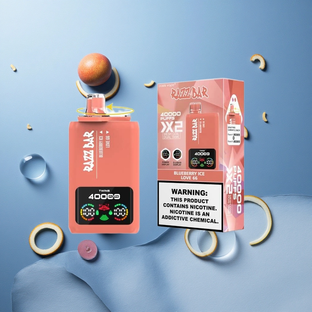 Razz Bar 40000 Puffs Jednokratna Vape Borovnica Led_66 s Power Screen Display i 1.0 Ohm 2 Mesh Coil