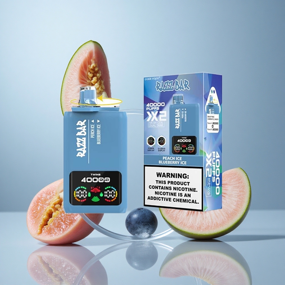 Razz Bar 40000 Puffs Jednokratna Vape Breskva Led_Jagoda Led s Power Screen Display i 1.0Ohm 2 Mesh Coil