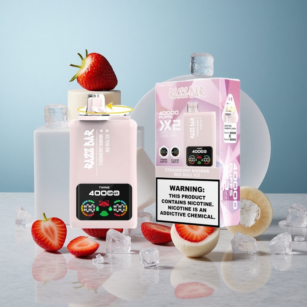 Razz Bar 40000 Puffs Jednokratna Vape Jagoda Banana_Crveni Bik Led with Power Screen Display & 1.0Ohm 2 Mesh Coil