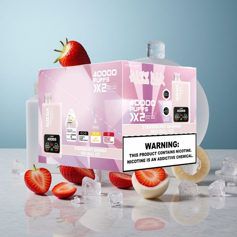 Razz Bar 40000 Puffs Jednokratna Vape Jagoda Banana_Crveni Bik Led with Power Screen Display & 1.0Ohm 2 Mesh Coil