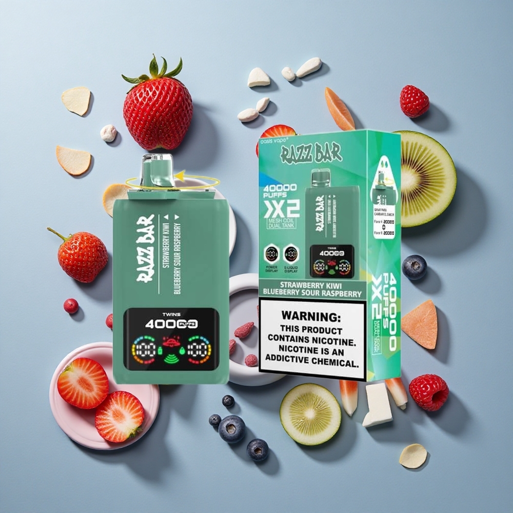 Razz Bar 40000 Puffs Jednokratna Vape Jagoda-Kivi_Plava Borovnica Kisela Malina s Ekranom za Prikaz Snage i 1.0Ohm 2 Mesh Coil