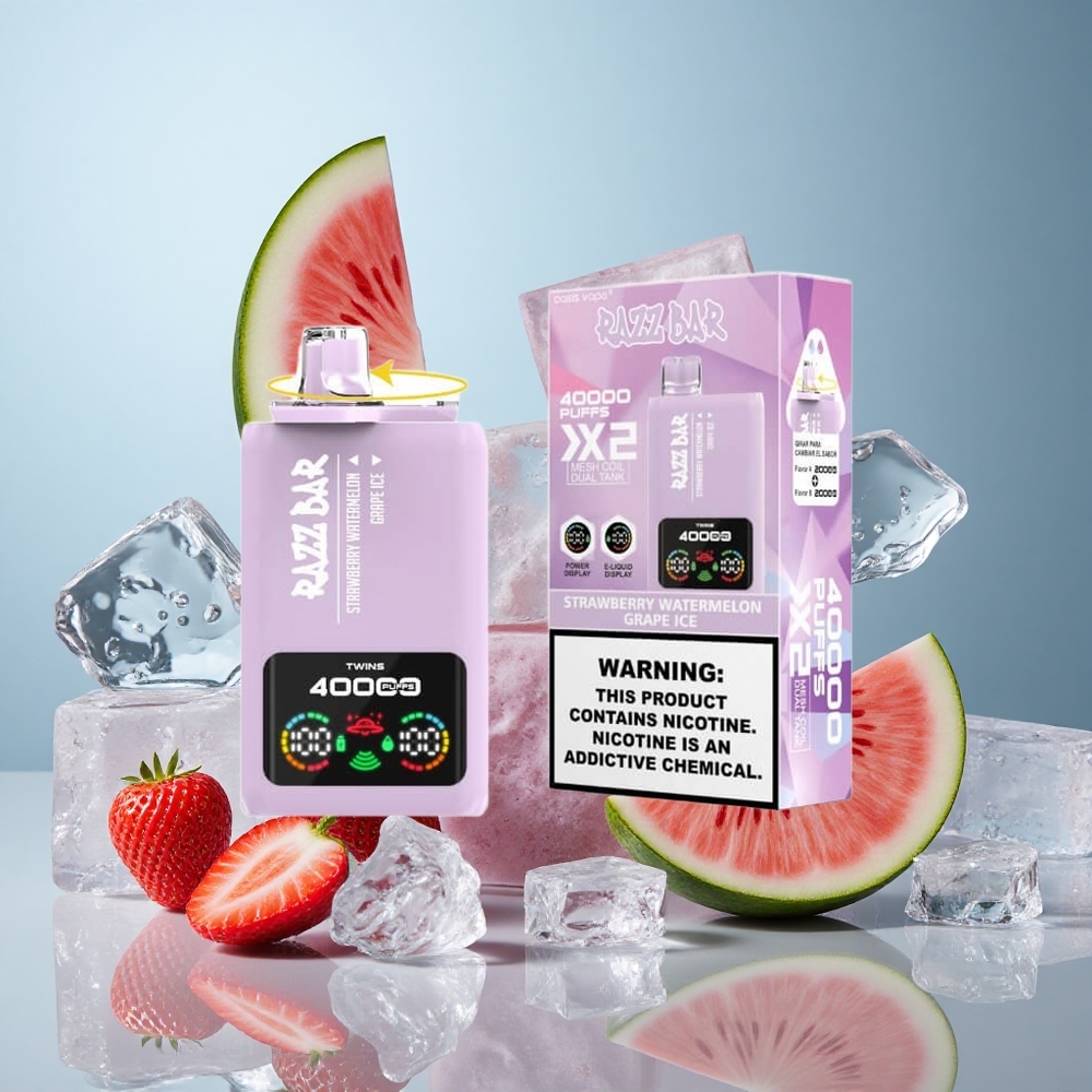 Razz Bar 40000 Puffs Jednokratna Vape Jagoda Lubenica_Grožđe Led s zaslonom za prikaz snage i 1.0 Ohm 2 Mesh Coil