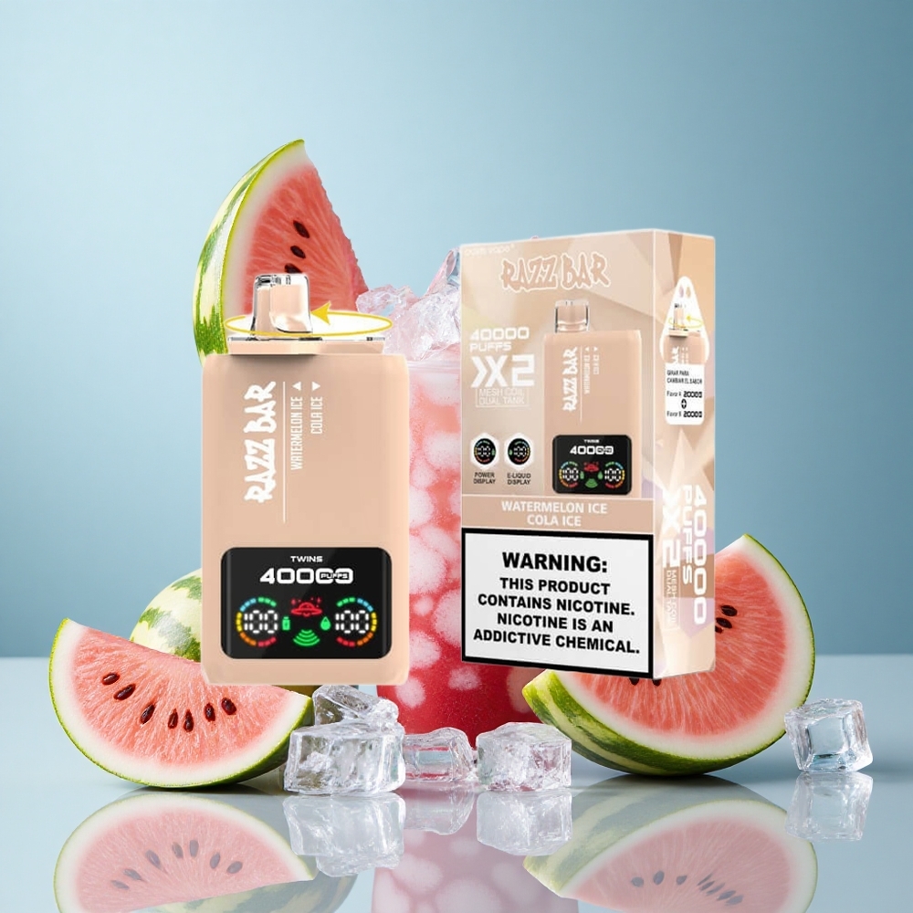 Razz Bar 40000 Puffs Jednokratna Vape Lubenika Led_Kola Led s Ekranom Snage i 1.0 Ohm 2 Mesh Coil