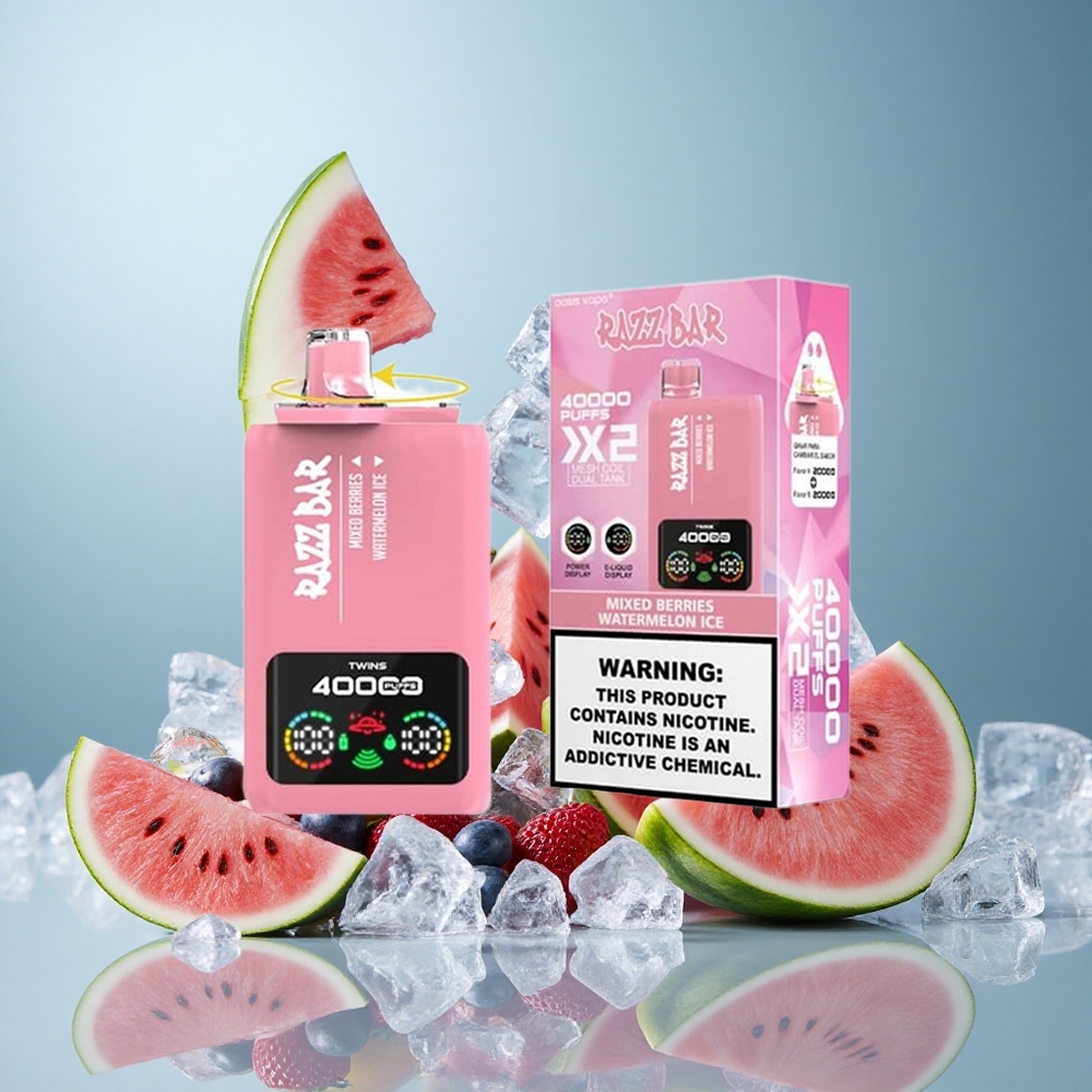 Razz Bar 40000 Puffs Jednokratna Vape Mješavina Bobica_Ledena Lubenica s Ekranom za Snagu i 1.0Ohm 2 Mesh Coil