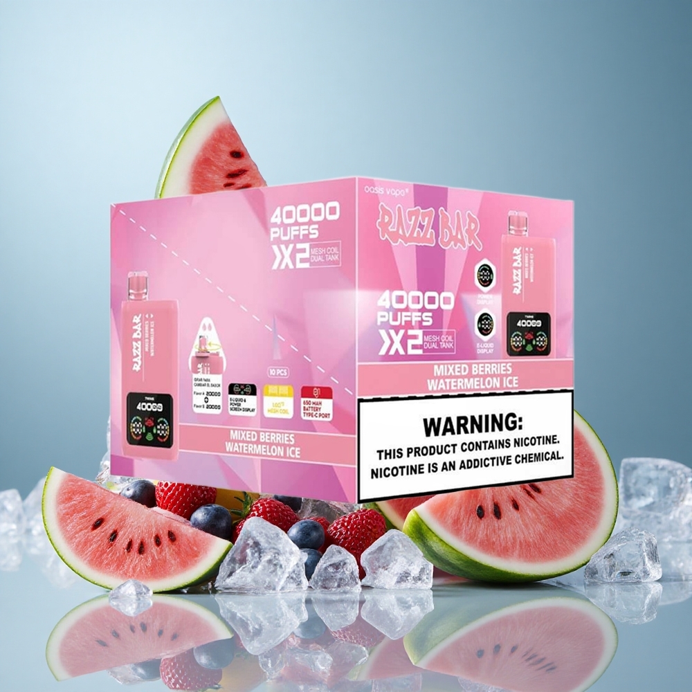 Razz Bar 40000 Puffs Jednokratna Vape Mješavina Bobica_Ledena Lubenica s Ekranom za Snagu i 1.0Ohm 2 Mesh Coil