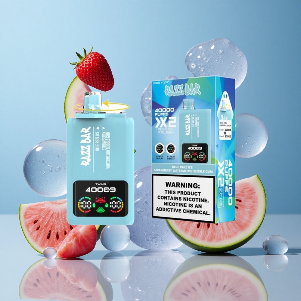 Razz Bar 40000 Puffs Jednokratna Vape Plava Malina Led-Jagoda Lubenica Žvakaća Guma s Prikazom Na Ekranu i 1.0 Ohm 2 Mesh Coil