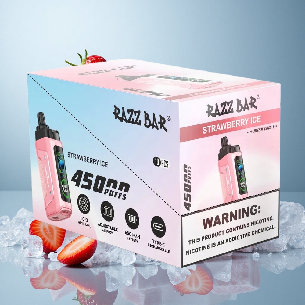Razz Bar 45000 Puffs Jednokratna Vape Jagoda Led s 1.0 Ohm Mesh Zavojnicom i Podesivim Protokom Zraka