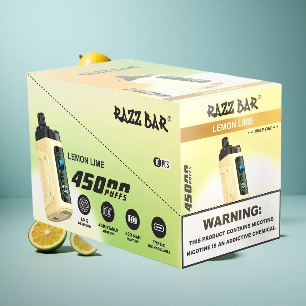 Razz Bar 45000 Puffs Jednokratna Vape Limeta Lima s Podesivim Protokom Zraka i 20 mg/ml Jačine Nikotina