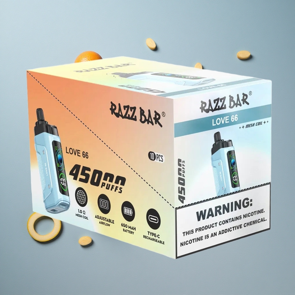 Razz Bar 45000 Puffs Jednokratna Vape Ljubav 66 s 20 mg/ml Nikotina i Podesivim Protokom Zraka