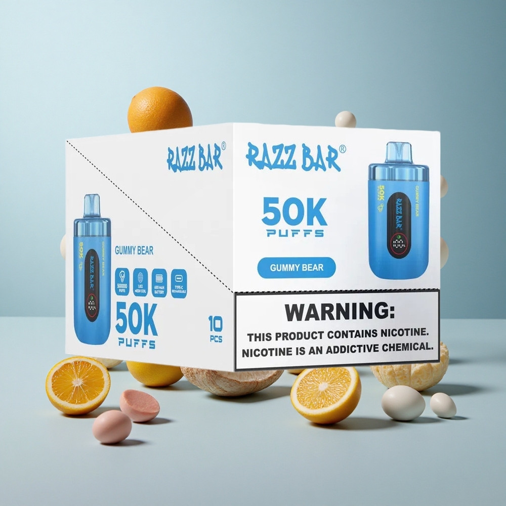 Razz Bar 50K Puffs Jednokratna Vape Gume Medvjedić s 2% Nikotina i 50000 Puffova