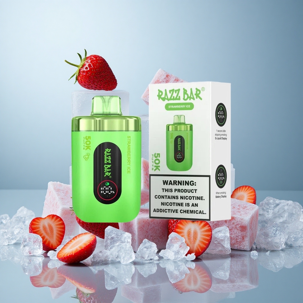 Razz Bar 50K Puffs Jednokratna Vape Jagoda Led s 1.0 Ohm Mesh Coil i 2% Nikotina