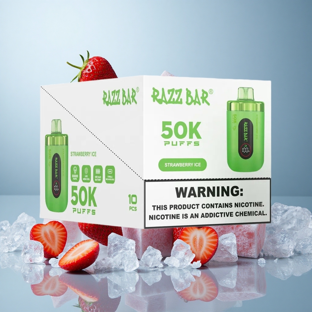 Razz Bar 50K Puffs Jednokratna Vape Jagoda Led s 1.0 Ohm Mesh Coil i 2% Nikotina