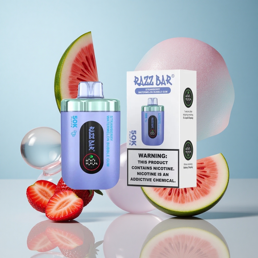 Razz Bar 50K Puffs Jednokratna Vape Jagoda Lubenica Žvakaća Guma s 2% Nikotina i 50000 Puffova