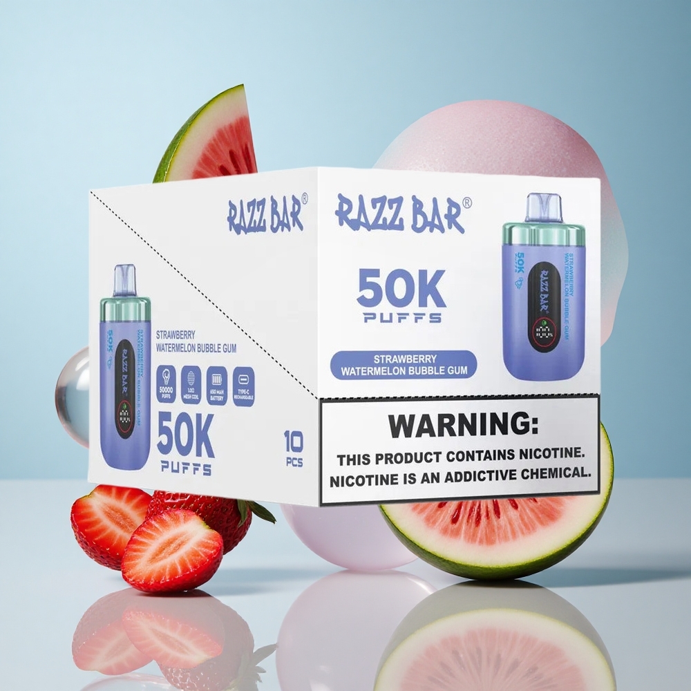 Razz Bar 50K Puffs Jednokratna Vape Jagoda Lubenica Žvakaća Guma s 2% Nikotina i 50000 Puffova