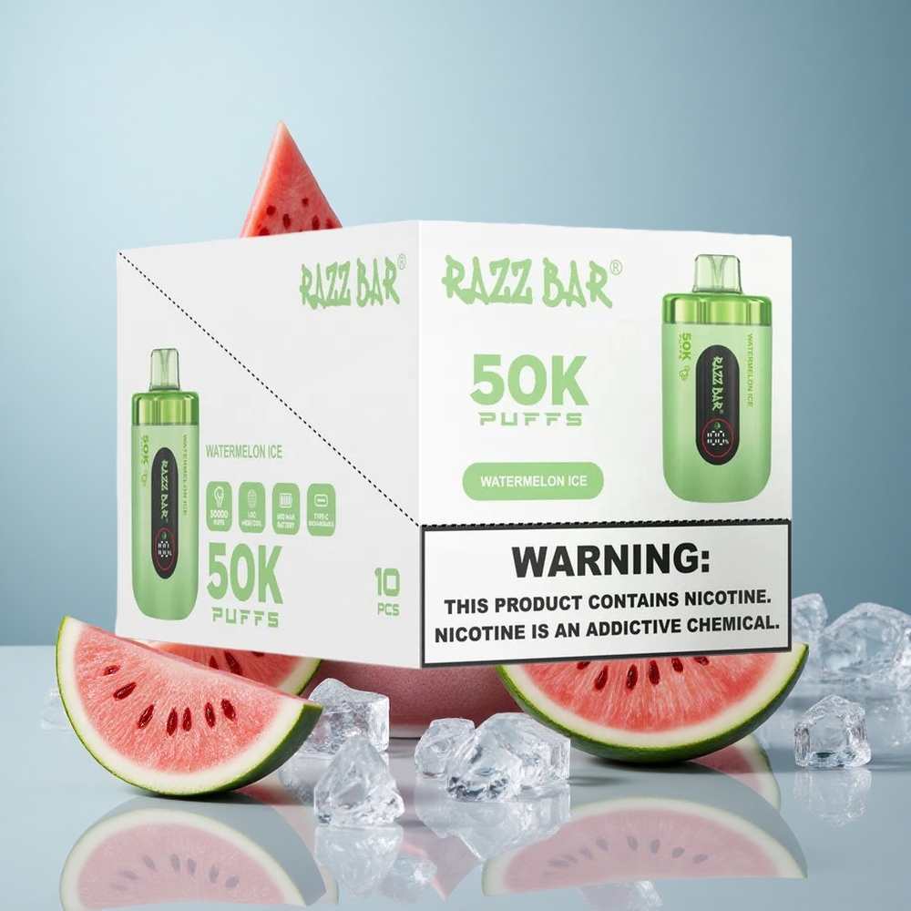 Razz Bar 50K Puffs Jednokratna Vape Lubenica Led 1.0 Ohm Mesh Coil Type-C Punjenje