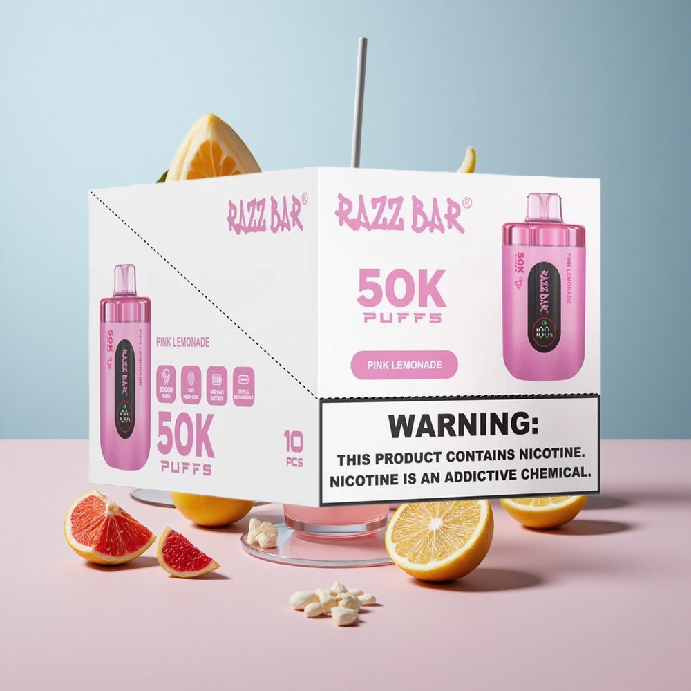 Razz Bar 50K Puffs Jednokratna Vape Rozi Limunada s 2% Nikotina i 50000 Puffova